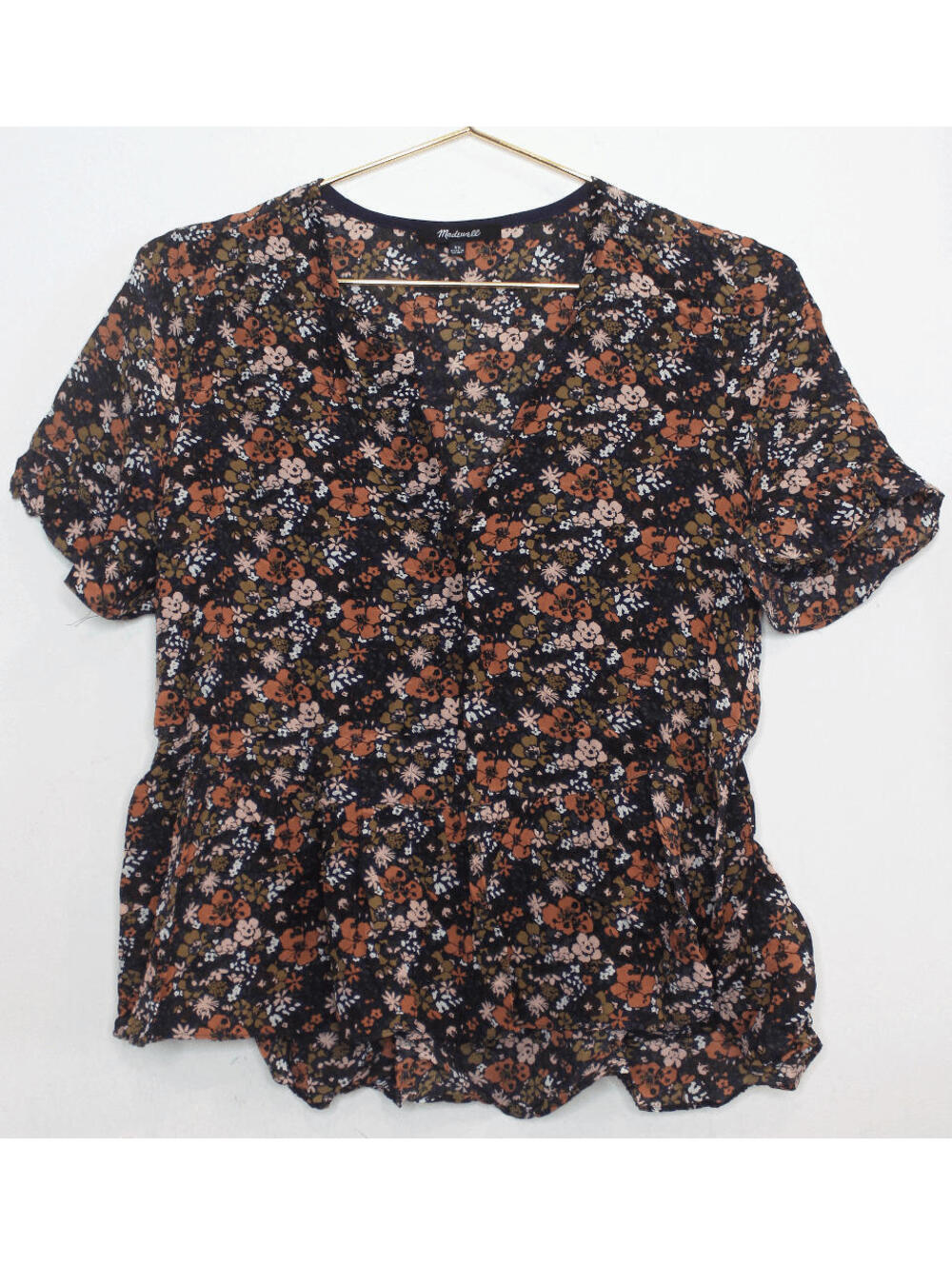 Madewell Dark Floral Autumn Silk Short Sleeve Blouse - XS